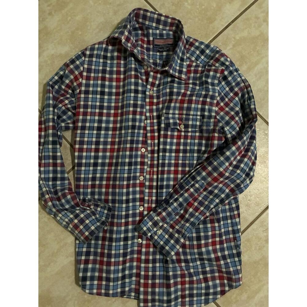 Vineyard Vines Crosby Shirt Shep & Ian Pink Blue Plaid Cotton Button Up Men's M
